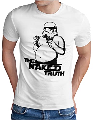 OM3® The Naked Truth T-Shirt | Herren | Parodie Fast Food Burger Pommes | Weiß, 3XL von OM3