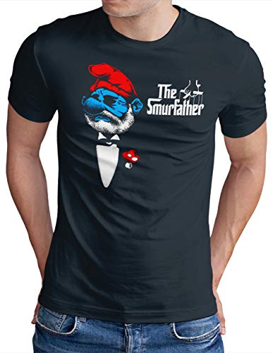 OM3® The-Smurfather T-Shirt - Herren - Mafia Kult Logo Parodie Don Schlumpf - Navy, XXL von OM3