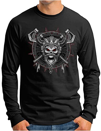 OM3® Totenkopf Wikinger Langarm Shirt | Herren | Krieger Vikings Odin Nordic Warrior | Schwarz, XL von OM3