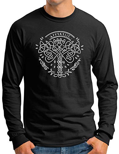 OM3® Tree of Life Langarm Shirt - Herren - Yggdrasil Runen Wikinger Symbol Nordic Warrior - Schwarz, XL von OM3