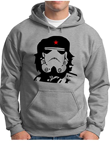 OM3® Trooper x Che Guevara Hoodie | Herren | Parodie Fun Kuba Guerrilla Revolution | Kapuzen-Pullover Grau Meliert, XXL von OM3