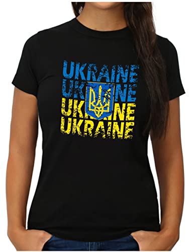 OM3® Ukraine T-Shirt - Damen - Ukrajina Flagge Nationalfarben - L, Schwarz von OM3