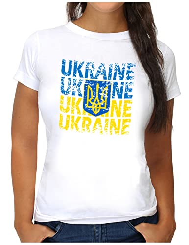 OM3® Ukraine T-Shirt | Damen | Ukrajina Flagge Nationalfarben | L, Weiß von OM3