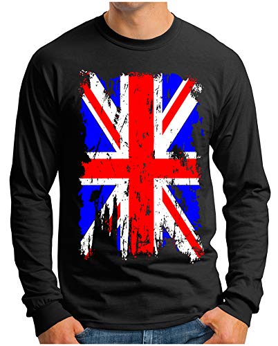 OM3® - Union-Jack-Vintage - Langarm T-Shirt | Herren | England Great Britain Vintage Flag | Schwarz, XXL von OM3