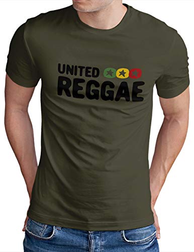 OM3® United Reggae T-Shirt | Herren | Roots Ragga Rasta Music Festival Ska | Oliv, L von OM3