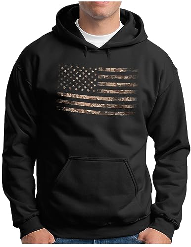 OM3® United States of America USA Hoodie | Herren | Army Camouflage Flag Amerika (Camo Braun) | Kapuzen-Pullover Schwarz, S von OM3