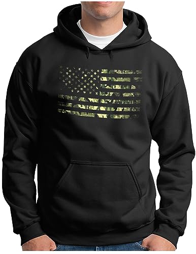 OM3® United States of America USA Hoodie - Herren - Army Camouflage Flag Amerika (Camo Grün) - Kapuzen-Pullover Schwarz, L von OM3