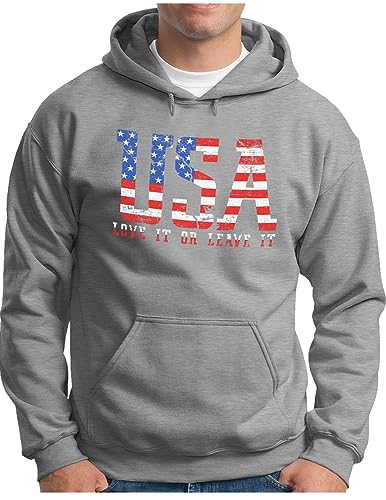 OM3® United States of America USA Hoodie | Herren | Love it Vintage Flag Amerika | Kapuzen-Pullover Grau Meliert, 3XL von OM3