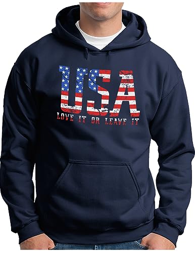 OM3® United States of America USA Hoodie | Herren | Love it Vintage Flag Amerika | Kapuzen-Pullover Navy, 3XL von OM3