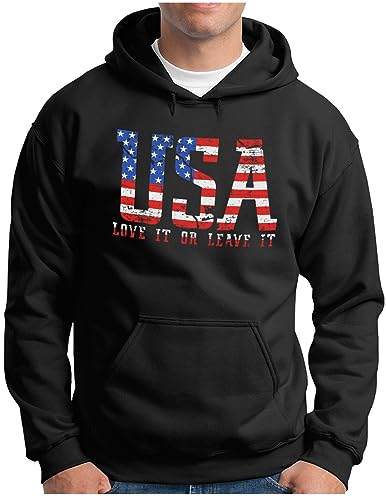 OM3® United States of America USA Hoodie | Herren | Love it Vintage Flag Amerika | Kapuzen-Pullover Schwarz, XL von OM3