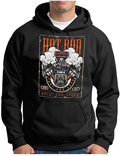 OM3® V8-Big-Block Hoodie - Herren - Motorblock Vintage American Muscle Car II - Kapuzen-Pullover Schwarz, 3XL von OM3