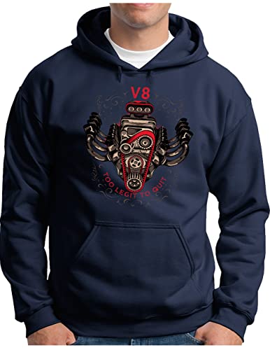 OM3® V8-Big-Block-Power Hoodie | Herren | American Muscle Car Motorblock Engine Motor | Kapuzen-Pullover Navy, XL von OM3