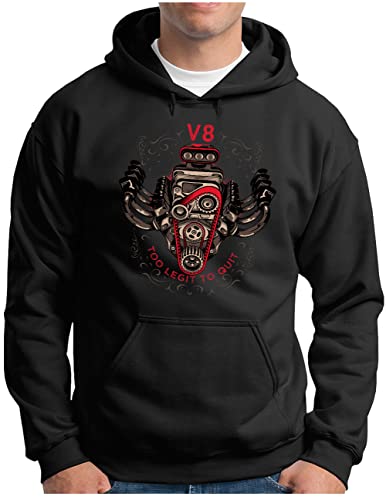 OM3® V8-Big-Block-Power Hoodie | Herren | American Muscle Car Motorblock Engine Motor | Kapuzen-Pullover Schwarz, 4XL von OM3