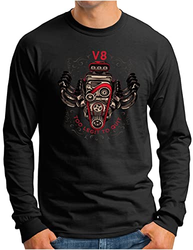 OM3® V8-Big-Block-Power Langarm Shirt - Herren - American Muscle Car Motorblock Engine Motor - Schwarz, 3XL von OM3