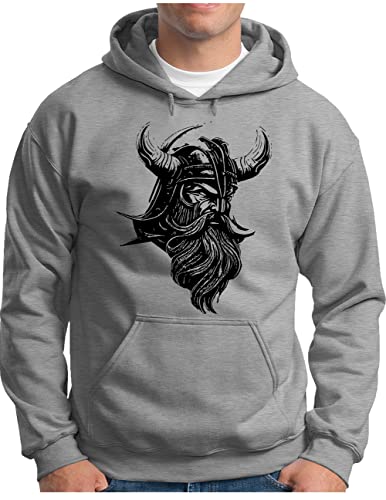 OM3® Valhalla Wikinger Hoodie | Herren | Viking Runen Nordmann Walhalla Odin | Kapuzen-Pullover Grau Meliert, L von OM3