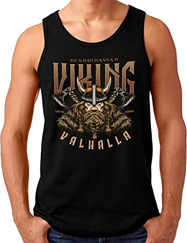 OM3® Valhalla Wikinger Tank Top Shirt | Herren | Viking Runen Nordmann Walhalla Odin | Schwarz, 4XL von OM3