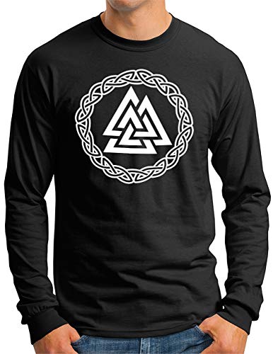 OM3® Valknut-Vikings-Knoten Langarm Shirt - Herren - Wotansknoten Runen Wikinger Symbol Logo Nordic Warrior - Schwarz, 4XL von OM3