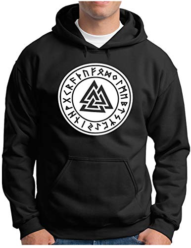 OM3® Valknut-Vikings-Logo Hoodie | Herren | Wotansknoten Runen Wikinger Nordic Warrior | Kapuzen-Pullover Schwarz, 3XL von OM3