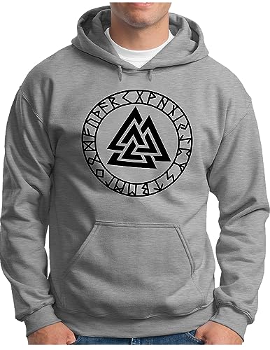 OM3® Valknut-Vikings-Symbol Hoodie | Herren | Wotansknoten Runen Wikinger Logo Walhalla Warrior | Kapuzen-Pullover Grau Meliert, 4XL von OM3