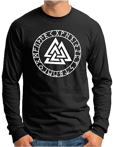 OM3® Valknut-Vikings-Symbol Langarm Shirt | Herren | Wotansknoten Runen Wikinger Logo Walhalla Warrior | Schwarz, L von OM3