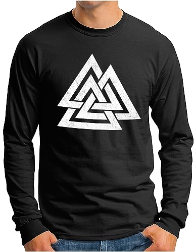 OM3® Valknut-Vikings-Symbol Langarm Shirt - Herren - Wotansknoten Wikinger Logo Knoten Nordic Warrior - Schwarz, 3XL von OM3