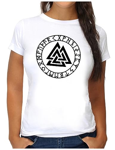 OM3® Valknut-Vikings-Symbol T-Shirt - Damen - Wotansknoten Runen Wikinger Logo Walhalla Warrior - M, Weiß von OM3