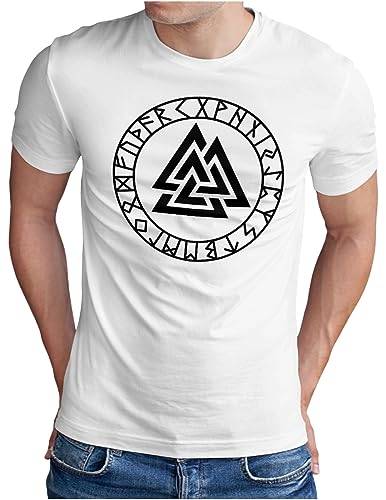 OM3® Valknut-Vikings-Symbol T-Shirt | Herren | Wotansknoten Runen Wikinger Logo Walhalla Warrior | Weiß, 5XL von OM3