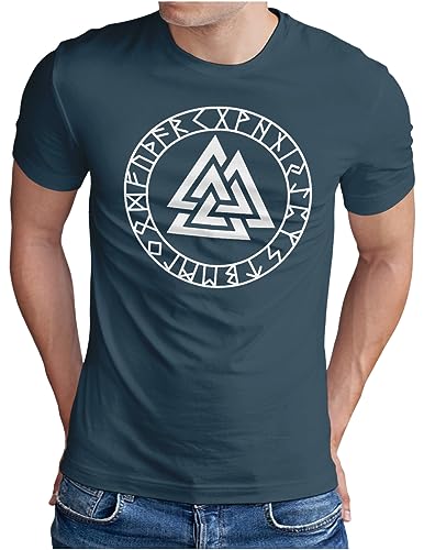 OM3® Valknut-Vikings-Symbol T-Shirt - Herren - Wotansknoten Runen Wikinger Logo Walhalla Warrior - Denim, XXL von OM3