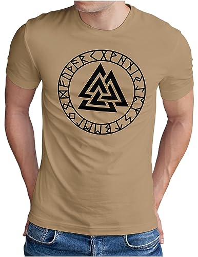 OM3® Valknut-Vikings-Symbol T-Shirt - Herren - Wotansknoten Runen Wikinger Logo Walhalla Warrior - Khaki, XXL von OM3