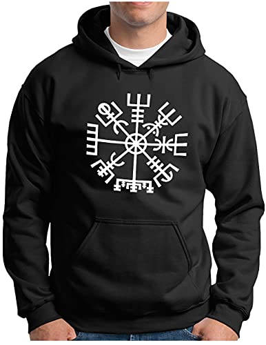 OM3® Vegvisir-Viking-Compass Hoodie | Herren | Odin Wikinger Magic Symbol Nordic Warrior | Kapuzen-Pullover Schwarz, XXL von OM3