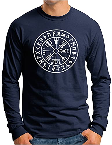 OM3® Vegvisir-Viking-Compass Langarm Shirt | Herren | Odin Runen Wikinger Magic Symbol Nordic Warrior | Navy, XL von OM3