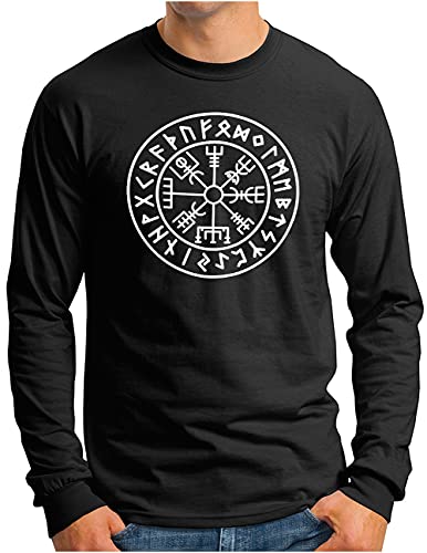 OM3® Vegvisir-Viking-Compass Langarm Shirt - Herren - Odin Runen Wikinger Magic Symbol Nordic Warrior - Schwarz, XL von OM3
