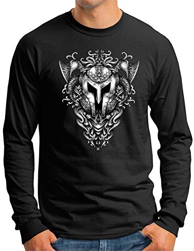 OM3® Viking-Skull Langarm Shirt - Herren - Odins Kämpfer Wikinger Nordic Warrior - Schwarz, 3XL von OM3