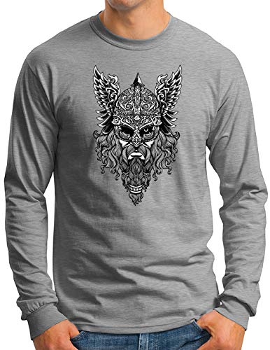 OM3® Viking-Valknut Langarm Shirt | Herren | Odin Wikinger Skull Nordic Warrior Krieger | Grau Meliert, L von OM3