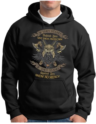 OM3® Viking Wikinger Hoodie | Herren | Valhalla Odin Show No Mercy Odin Nordmänner | Kapuzen-Pullover Schwarz, XL von OM3