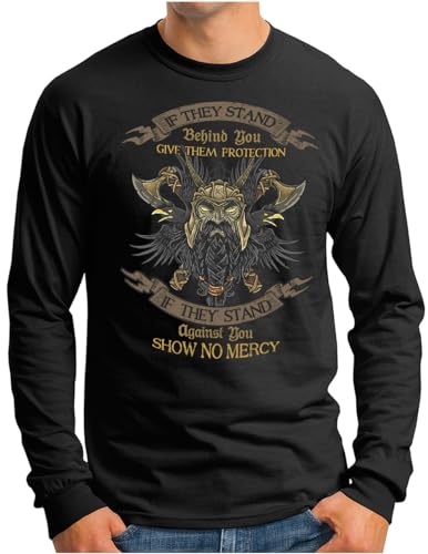 OM3® Viking Wikinger Langarm Shirt | Herren | Valhalla Odin Show No Mercy Odin Nordmänner | Schwarz, XXL von OM3