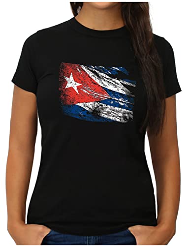 OM3® Vintage Flag Cuba T-Shirt | Damen | Havana Karibik Kuba Flagge | M, Schwarz von OM3