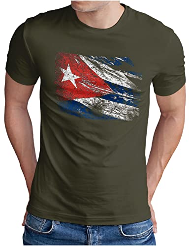 OM3® Vintage Flag Cuba T-Shirt | Herren | Havana Karibik Kuba Flagge | Oliv, L von OM3