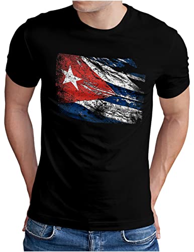 OM3® Vintage Flag Cuba T-Shirt | Herren | Havana Karibik Kuba Flagge | Schwarz, XL von OM3