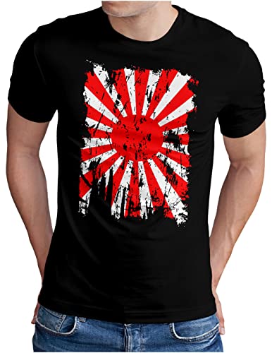 OM3® Vintage Kyokujitsuki T-Shirt | Herren | Japanische Kriegsflagge Rising Sun Flag Japan | Schwarz, 5XL von OM3