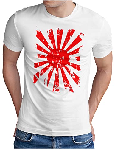 OM3® Vintage Kyokujitsuki T-Shirt | Herren | Japanische Kriegsflagge Rising Sun Flag Japan | Weiß, L von OM3