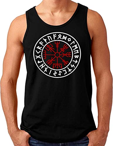 OM3® Walhalla Kompass Vegvisir Tank Top Shirt | Herren | Odin Runen Wikinger Runic Magic Compass | Schwarz, 4XL von OM3