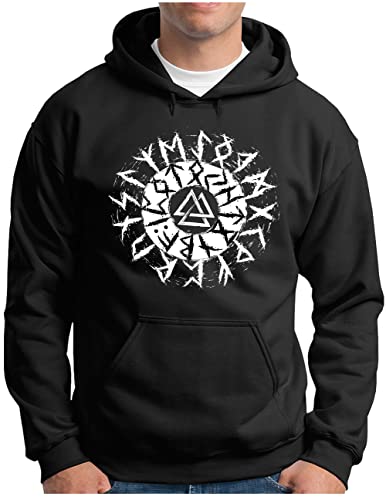 OM3® Walhalla Valknut Hoodie - Herren - Odin Runen Wotansknoten Wikinger Symbol Berseker - Kapuzen-Pullover Schwarz, XXL von OM3