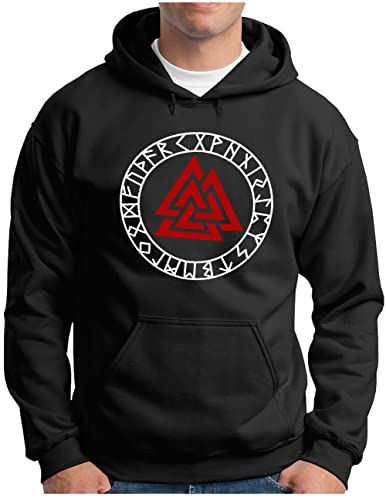 OM3® Walhalla Valknut Hoodie | Herren | Odin Runen Wotansknoten Wikinger Symbol Nordic Warrior | Kapuzen-Pullover Schwarz, XL von OM3