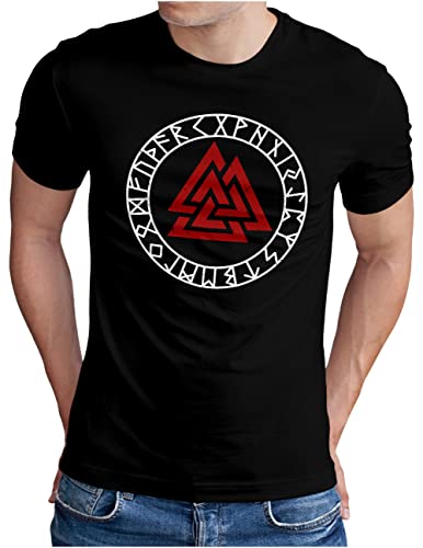 OM3® Walhalla Valknut T-Shirt - Herren - Odin Runen Wotansknoten Wikinger Symbol Nordic Warrior - Schwarz, L von OM3