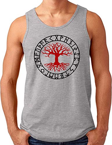 OM3® Walhalla Yggdrasil Tank Top Shirt - Herren - Odin Runen Tree of Life Wikinger Symbol Nordic Warrior - Grau Meliert, 3XL von OM3