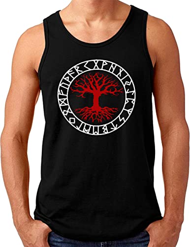 OM3® Walhalla Yggdrasil Tank Top Shirt | Herren | Odin Runen Tree of Life Wikinger Symbol Nordic Warrior | Schwarz, 4XL von OM3