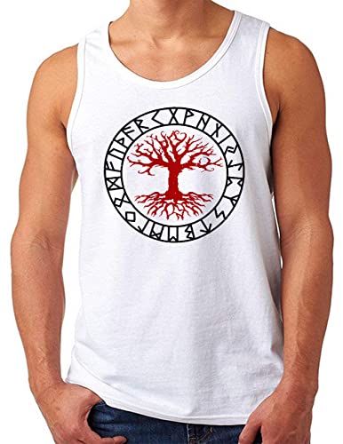 OM3® Walhalla Yggdrasil Tank Top Shirt - Herren - Odin Runen Tree of Life Wikinger Symbol Nordic Warrior - Weiß, S von OM3