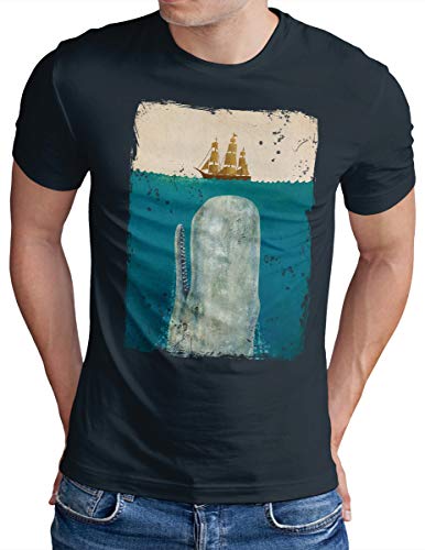 OM3® Whale Attack T-Shirt - Herren - Sea Sailor Shark Parody - Navy, L von OM3