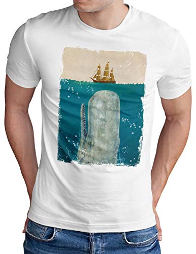 OM3® Whale Attack T-Shirt - Herren - Sea Sailor Shark Parody - Weiß, M von OM3